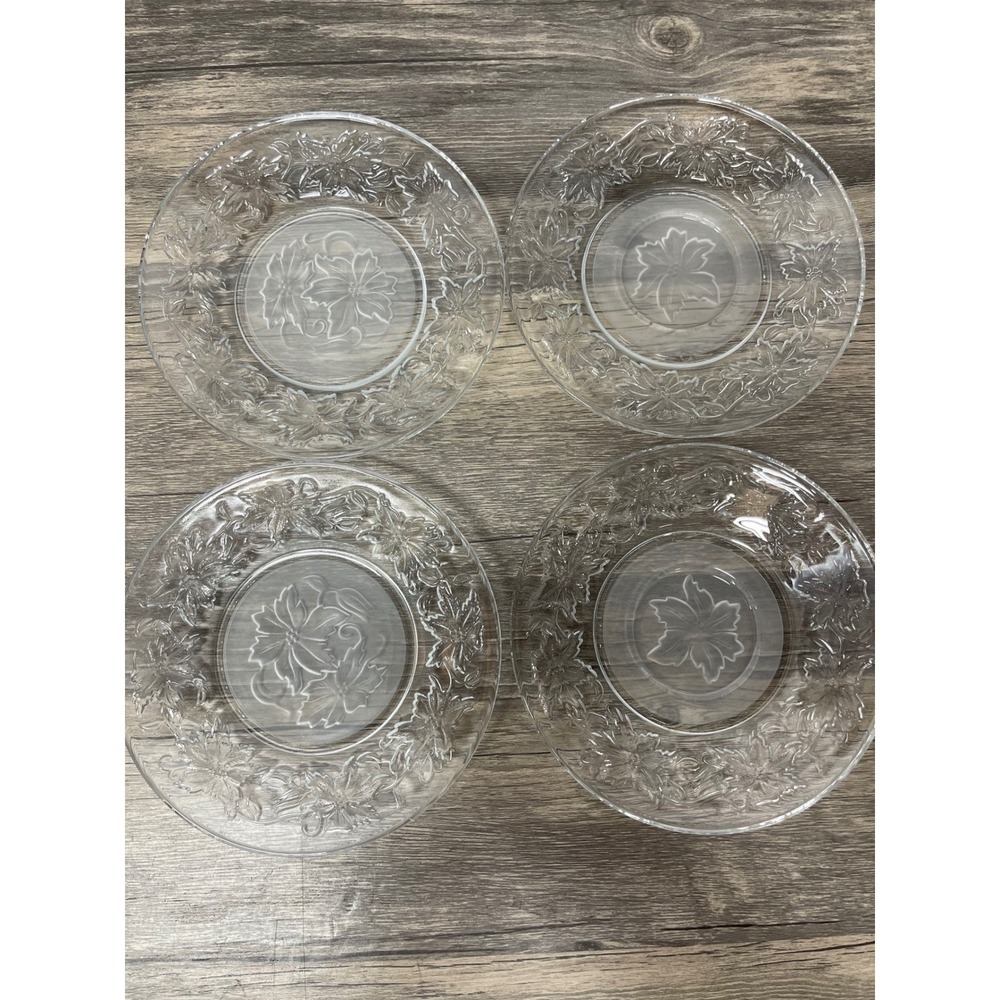 Princess House‎ Fantasia Crystal Saucers Set of 4 Floral Etched 6" Plates - Picture 3 of 5